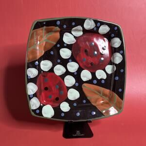 Stephen Kilborn Sunflower Plate #5,Taos Pottery,Black plate, Signed, SW Folk Art